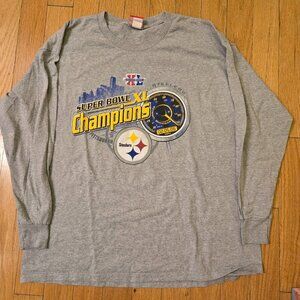 Vintage Pittsburgh Steelers Long Sleeve T Shirt Gray Size XL Super Bowl XL 2006